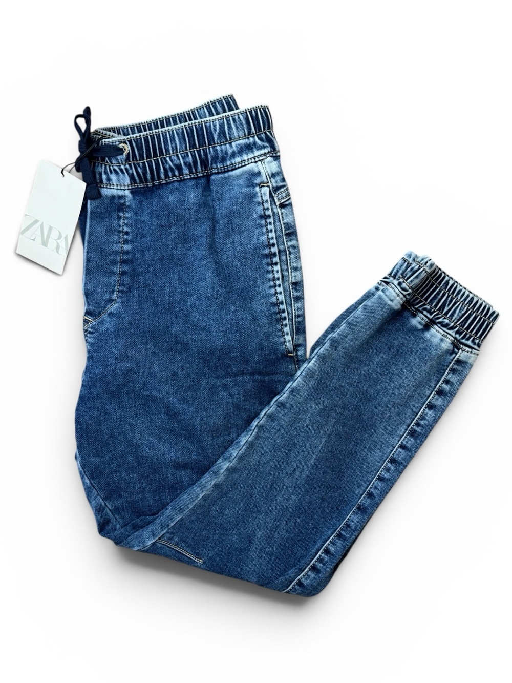 Zara High Rise Medium Dark Wash Denim Joggers